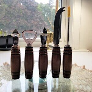 Vintage Mid Century Bar Tool Set with Wood Barrel Handles Ideal Viking